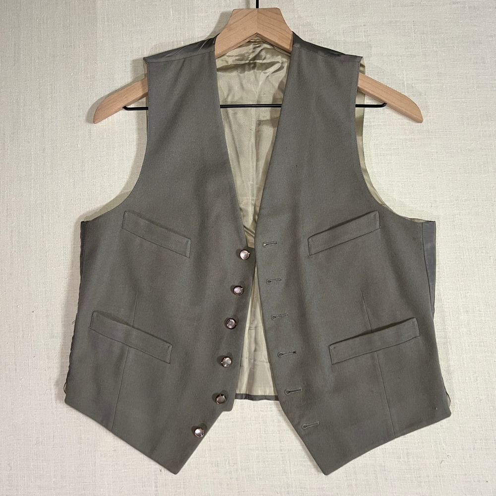 VTG Men S Wool Suit Vest Grey MCM 40s 50s Cinch Back Formal Waistcoat USA Patina